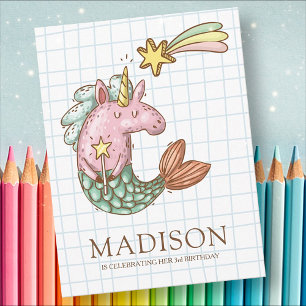 Whimsical Mermaid Unicorn Birthday Invitation Postcard