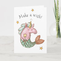 Whimsical Mermaid Unicorn Make a Wish Birthday
