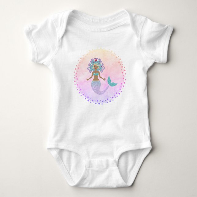 Whimsical Mermaid with Starfish Baby Bodysuit (Front)