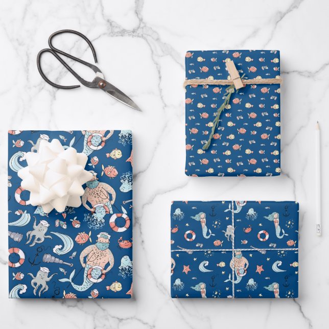 Whimsical Mermaid Wrapping Paper Sheet (Front)