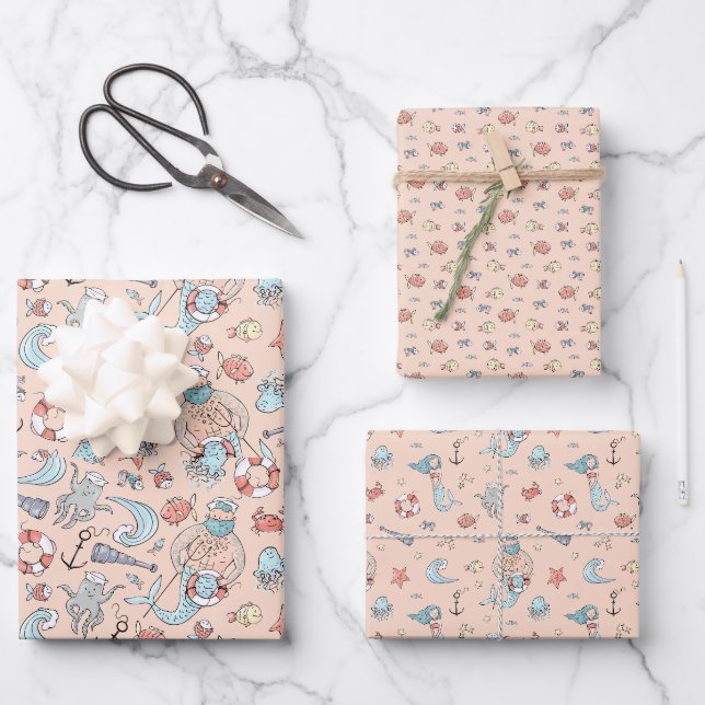 Whimsical Mermaid Wrapping Paper Sheet (Front)