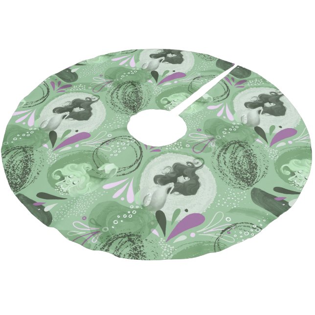 Whimsical Mermaids Green Abstract Brushed Polyester Tree Skirt (Angled)