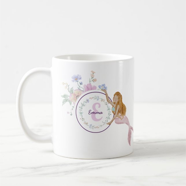 Whimsical Mermaids Monogram Coffee Mug (Left)