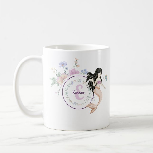 Whimsical Mermaids Monogram Coffee Mug (Left)