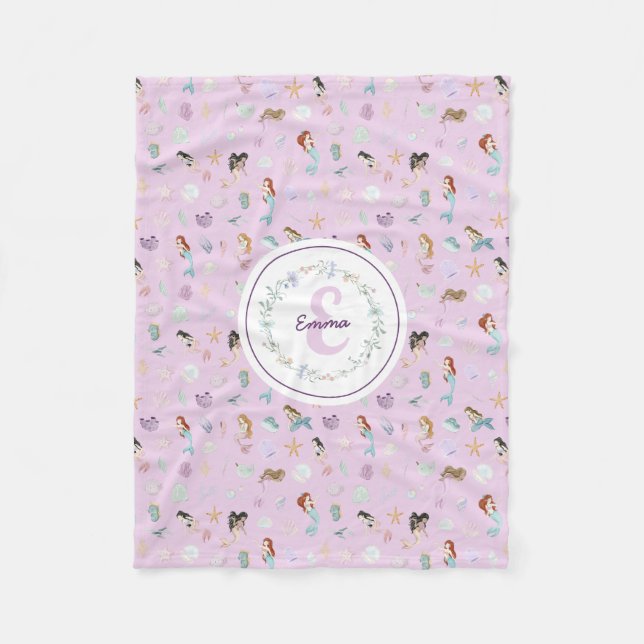 Whimsical Mermaids Monogram Fleece Blanket (Front)