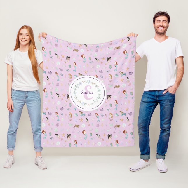 Whimsical Mermaids Monogram Fleece Blanket (In Situ)