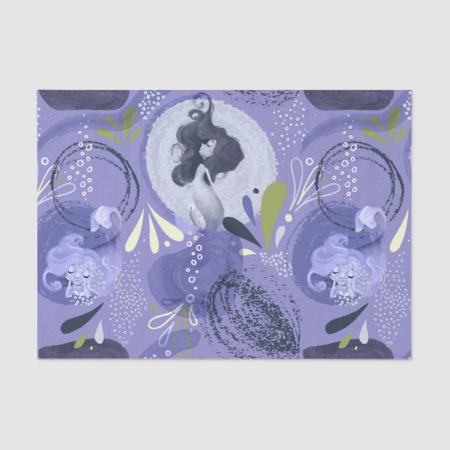 Whimsical Mermaids Purple Abstract Background  Tissue Paper (Front)