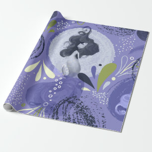 Whimsical Mermaids Purple Abstract Pattern Wrapping Paper