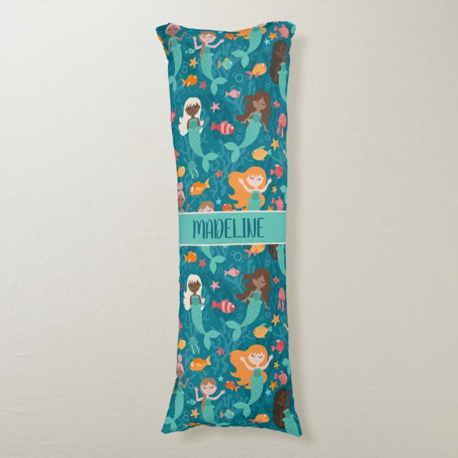 Whimsical Mermaids Under The Sea Teal Body Cushion (Front Vertical)
