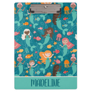Whimsical Mermaids Under The Sea Teal Clipboard