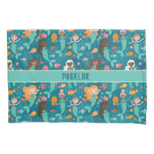 Whimsical Mermaids Under The Sea Teal Pillowcase