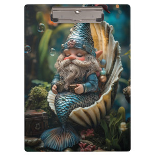 Whimsical Merman Gnome Figurine in Seashell - Unde Clipboard
