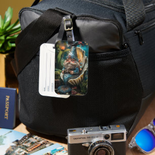 Whimsical Merman Gnome Figurine in Seashell - Unde Luggage Tag