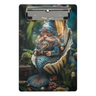 Whimsical Merman Gnome Figurine in Seashell - Unde Mini Clipboard