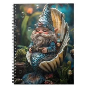 Whimsical Merman Gnome Figurine in Seashell - Unde Notebook