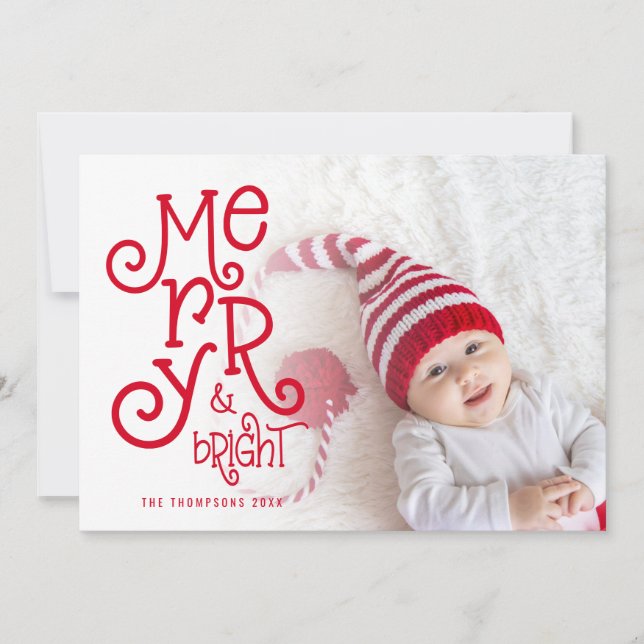 Whimsical Merry Bright Photo Overlay Christmas Holiday Card (Front)