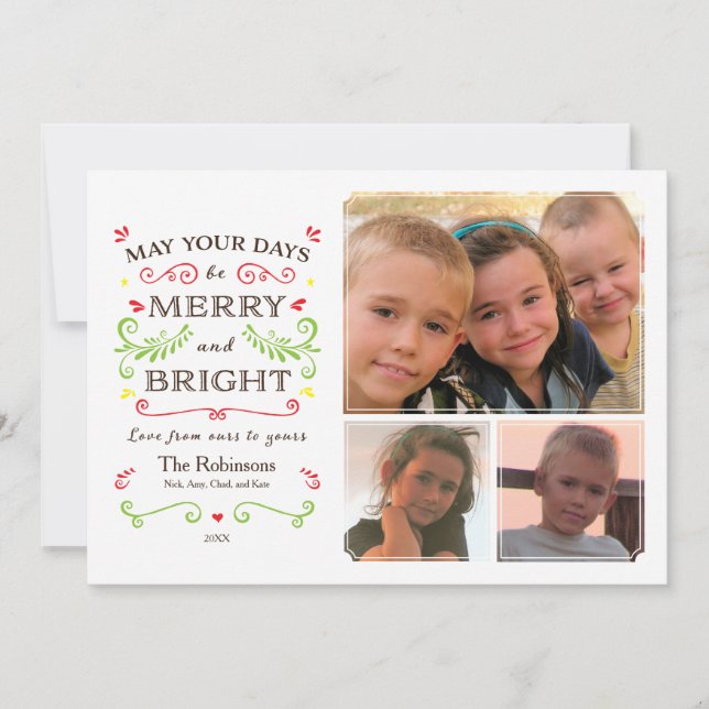 Whimsical Merry & Bright (White) Holiday 3 Photo (Front)