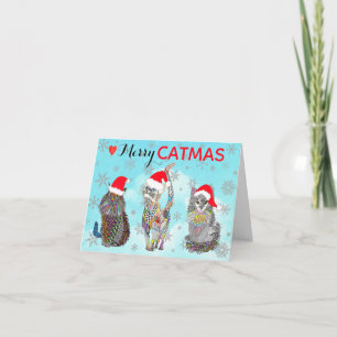 Whimsical Merry Catmus Cats Christmas  Card
