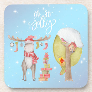 Whimsical Merry Chris Moose - Oh So Jolly   Coaster
