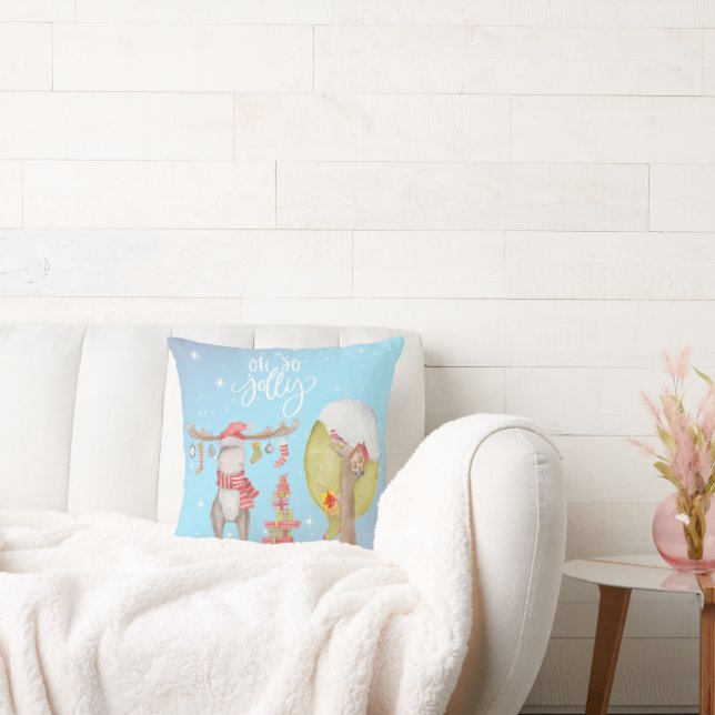 Whimsical Merry Chris Moose - Oh So Jolly  Cushion (Couch)