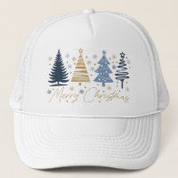 Whimsical Merry Christmas Festive Trees Blue Gold