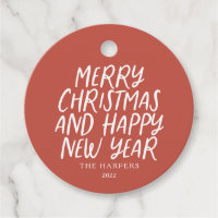 Whimsical  Merry Christmas Happy New Year Red
