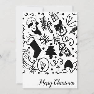 Whimsical Merry Christmas Santa Doodles Holiday Card