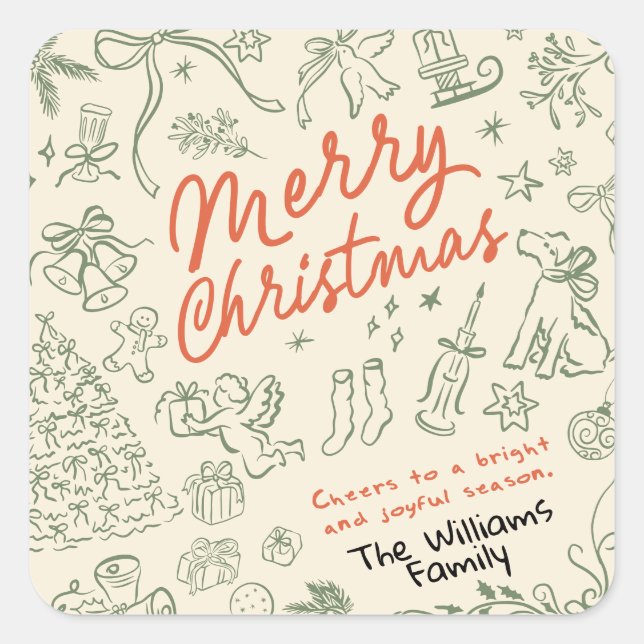 Whimsical Merry Christmas  Square Sticker (Front)