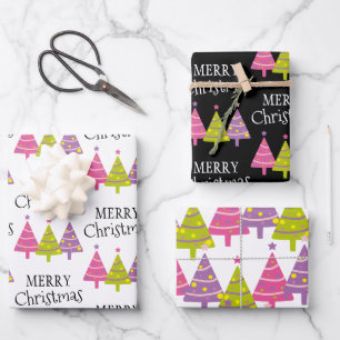 Whimsical Merry Christmas Trees Wrapping Paper Sheet