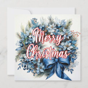 Whimsical Merry Christmas Wreath Holiday Card