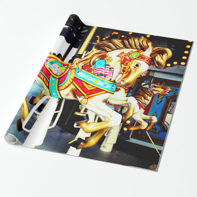 Whimsical Merry Go Round Carousel Horse Wrapping Paper (Unrolled)