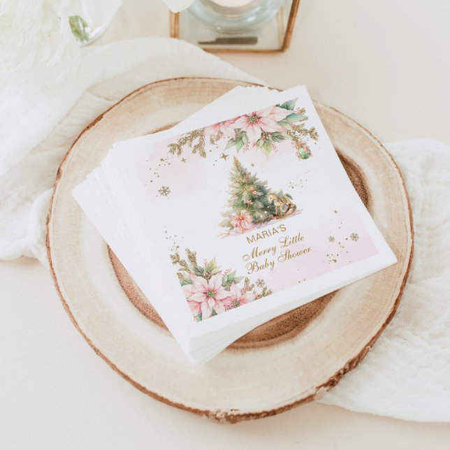 Whimsical Merry Little Baby shower Pink gold Napkin (Creator Uploaded)