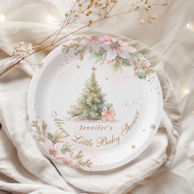 Whimsical Merry Little Baby shower Pink gold Paper Plate (Creator Uploaded)