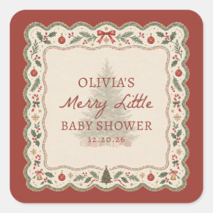 Whimsical Merry Little Christmas Baby Shower Square Sticker