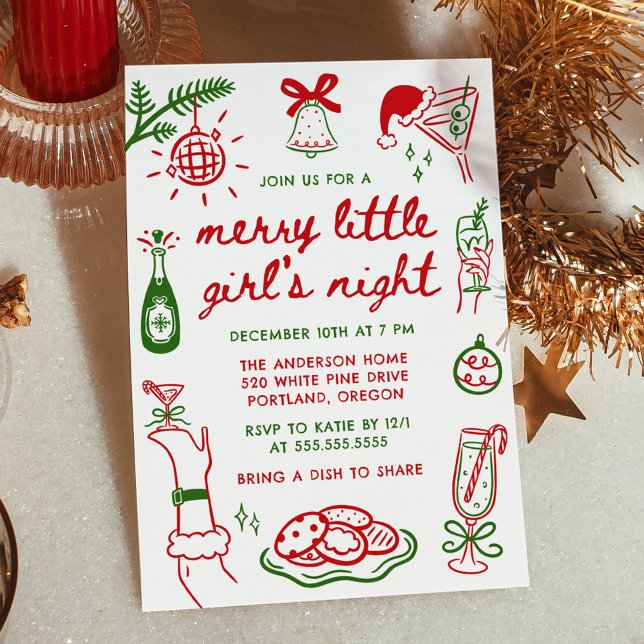 Whimsical Merry Little Girl's Night Christmas Invitation (Creator Uploaded)