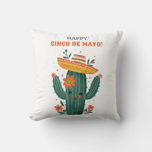 Whimsical Mexican Cactus Happy Cinco de Mayo Cushion