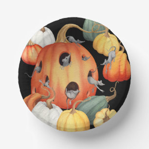 Whimsical Mice and Pumpkins Halloween Paper Plate