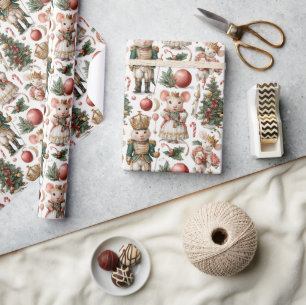 Whimsical Mice & Candy Canes Wrapping Paper
