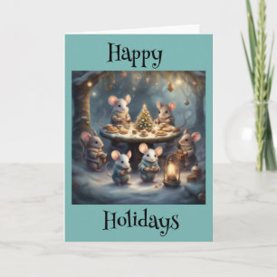 Whimsical Mice Christmas party in the woods Card