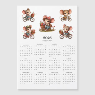 Whimsical Mice on Bicycles 2025 Magnetic Calendar