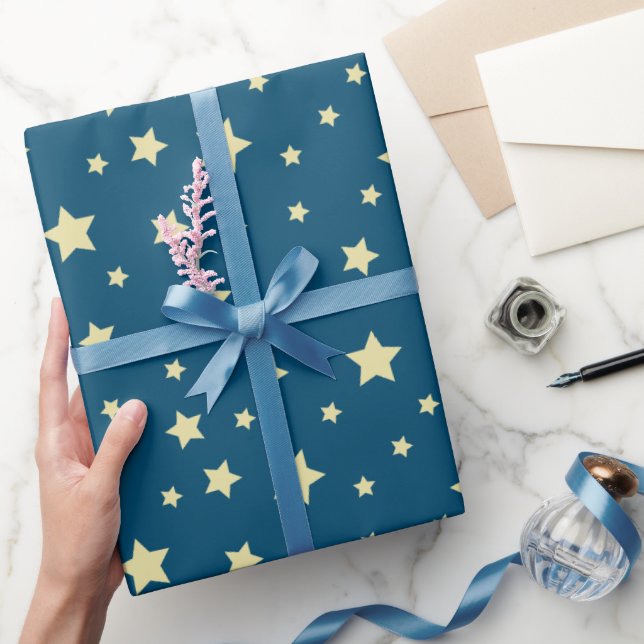 Whimsical Midnight Blue with Yellow Stars Wrapping Paper (Gifting)