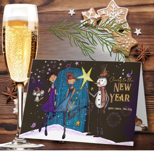 Whimsical Midnight Magic New Year Greeting Card (Whimsical Midnight Magic New Year Greeting Card)