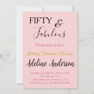 Whimsical Minimal 50 and Fabulous Pink Gold Black Invitation
