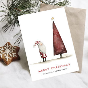 Whimsical Minimal Santa Claus Christmas Corporate Holiday Card