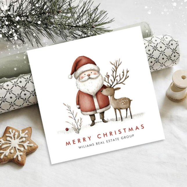 Whimsical Minimal Santa Claus Christmas Corporate Holiday Card (Creator Uploaded)