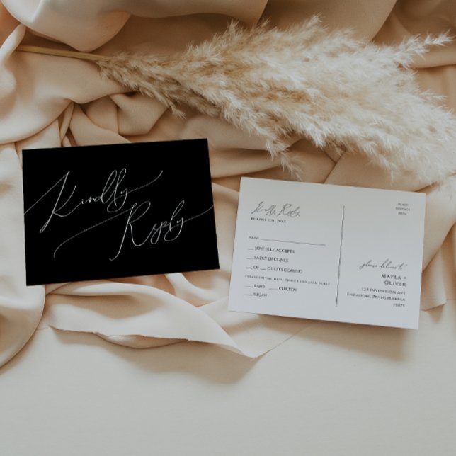 Whimsical Minimal Script | Black Menu Choice RSVP Postcard (Creator Uploaded)