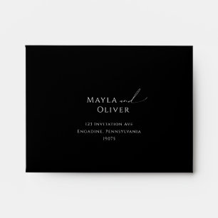 Whimsical Minimal Script Black Self Addressed RSVP Envelope