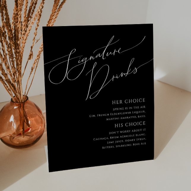 Whimsical Minimal Script | Black Signature Drinks Pedestal Sign (Creator Uploaded)
