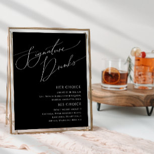 Whimsical Minimal Script Black Signature Drinks Poster