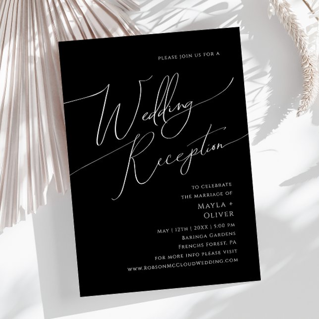Whimsical Minimal Script | Black Wedding Reception Invitation (Creator Uploaded)